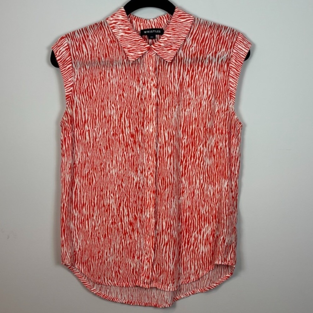 Whistles Red Woodland Animal Print Shirt Womens US 4‎ Orange Sleeveless Button